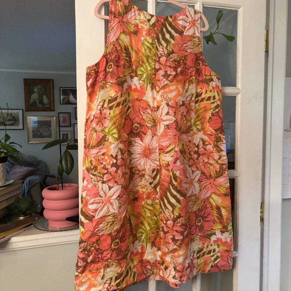 Floral Linen Sleeveless Dress - Multicolor - Picture 6 of 7